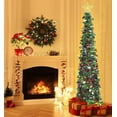 thumbnail image 2 of HMASYO 6 FT Pop Up Christmas Tree with 100 LED Lights & Remote, Green Christmas Tinsel Tree, Collapsible Artificial Pencil Tree for Home Office Party Decor, USB Powered Timer Lights, Easy Assembly, 2 of 8