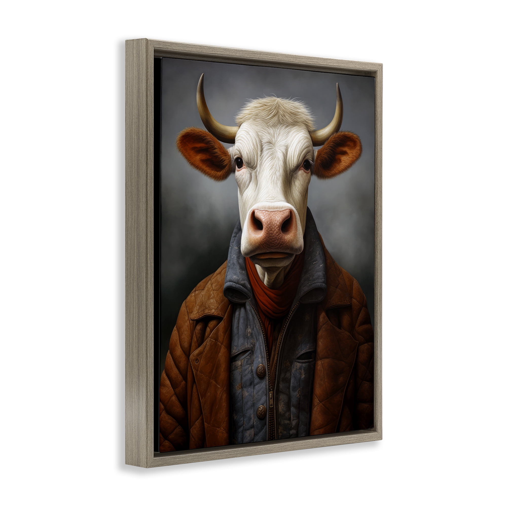 Stupell Industries Chianina Style Cow Brown Framed Floater Canvas Wall Art, design by Ray Powers