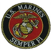MARINE CORPS SEMPER FI with EAGLE, GLOBE AND ANCHOR Round Patch - Vivid Colors - Veteran Owned Business.