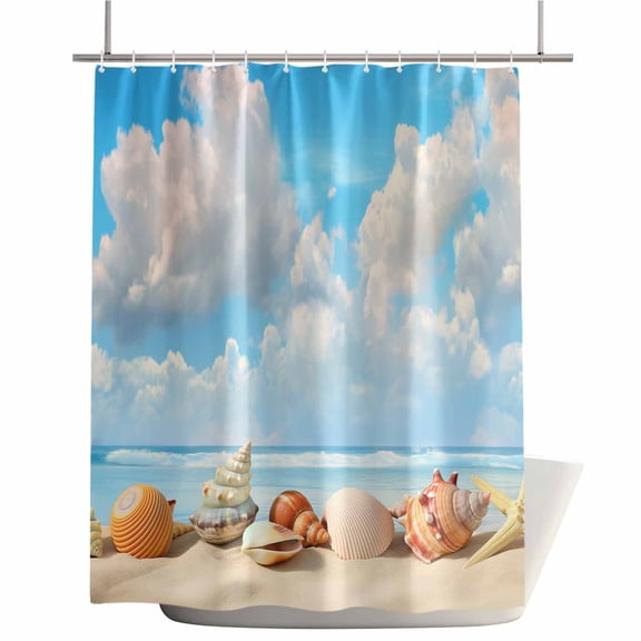 Shower Curtains for Bathroom-72"x72",Summer Ocean Beach Sea Shell Waterproof Bath Curtain Grommet Shower Curtain Set with Hooks,Coastal Marine Conch Blue Sky Washable Bath Accessories