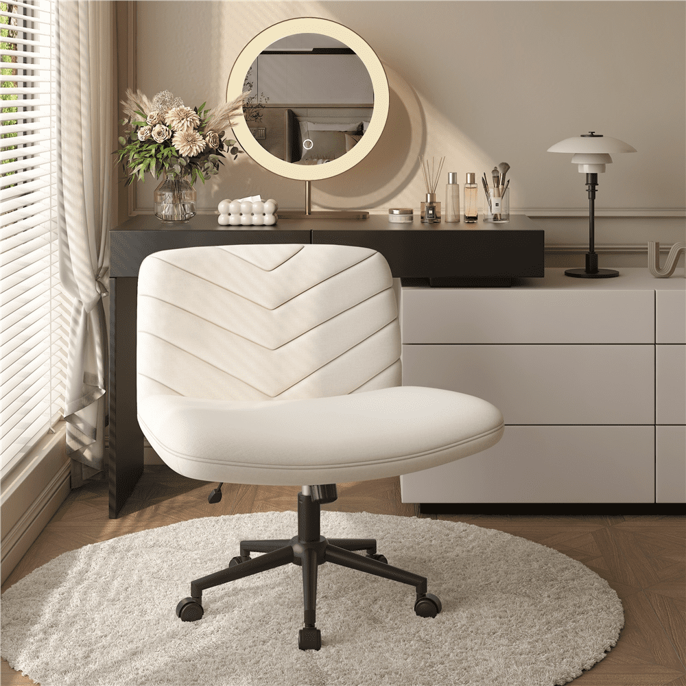 Yaheetech Fabric Rolling Armless Home Office Chair with Extra Wide Seat, Beige