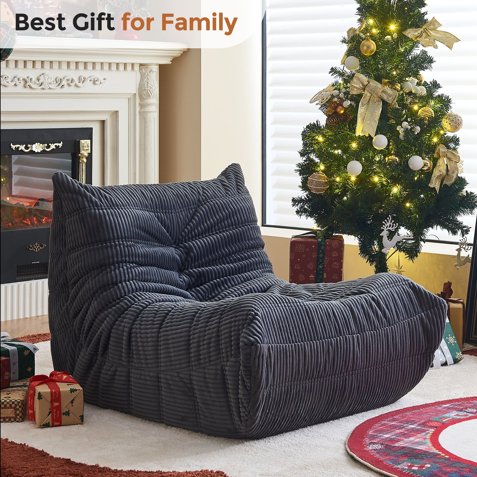 GOLUCKY Large Bean Bag Sofa for Adults, Memory Foam BeanBag Chair, orduroy Boneless Chair, Lazy Floor Sofa for Reading Gaming Living Room Bedroom, Gray