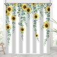 thumbnail image 5 of Eucalyptus Sunflower Shower Curtain Sage Green Spring Watercolor Leaves Farmhouse Leaf Plant Bathroom Curtains Waterproof Fabric Bathtub Curtains Set with Hooks 72"x84", 5 of 6