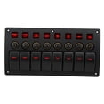 thumbnail image 1 of Panel de interruptores basculantes de 8 bandas, Panel de interruptores basculantes de 8 posiciones IP65 Iluminación roja impermeable con tornillos adhesivos para 12‑24V RVs Yachts Boats, 1 of 5