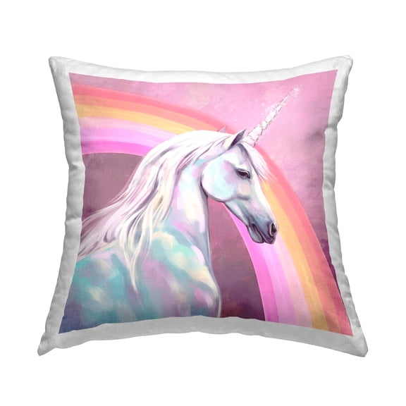 Stupell Industries Unicorn & Rainbow Portrait Square Decorative Printed Throw Pillow, 18 x 18