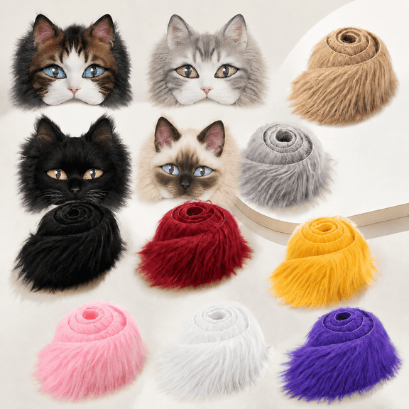 Bambang Precut Faux Fur Strips, Soft Craft Fabric for Therian Masks, Cosplay, Gnome Decor & DIY Projects, Multicolor