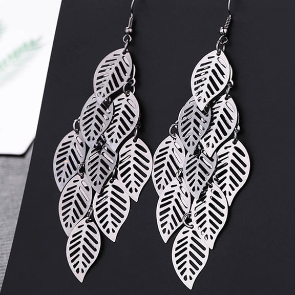TEHAUX Elegant Hollow Out Leaf Design Earrings for Women in Silver Color Made of Durable Metal 1.5 Inches
