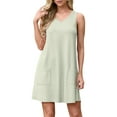 thumbnail image 4 of JWD Women's V-Neck Sleeveless Casual T-Shirt Dress With Pockets - Summer Loose Fit Mini Sundress for Beach Vacation Gray Green XL, 4 of 6