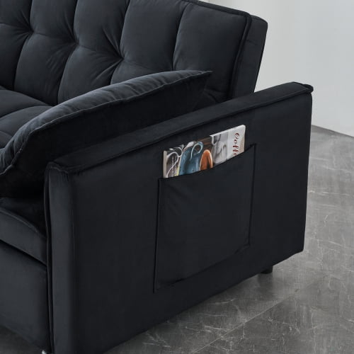 Cozynest 55 Inch Convertible Velvet Sofa Bed 2 Seat Loveseat with Side Pockets for Small Spaces Living Room Bedroom Apartment Guest Room