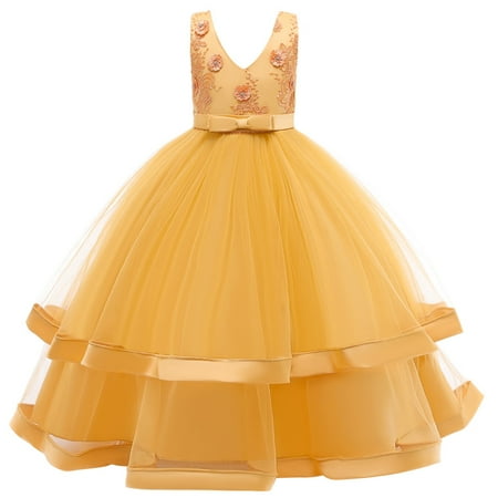 

Toddler Girls Dress Short Sleeve Party Tutu Dresses Casual Print Yellow 120