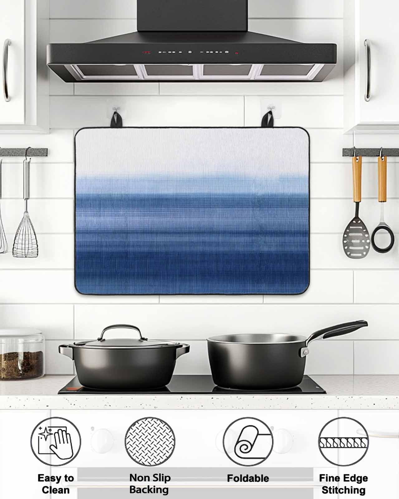 Stove Top Covers for Electric Stove, Navy Blue Ombre Glass Stovetop Cover Protector, Farmhouse Modern Gradient Induction Cooktop Protector Oven Mat for Kitchen Countertop 24"x21"