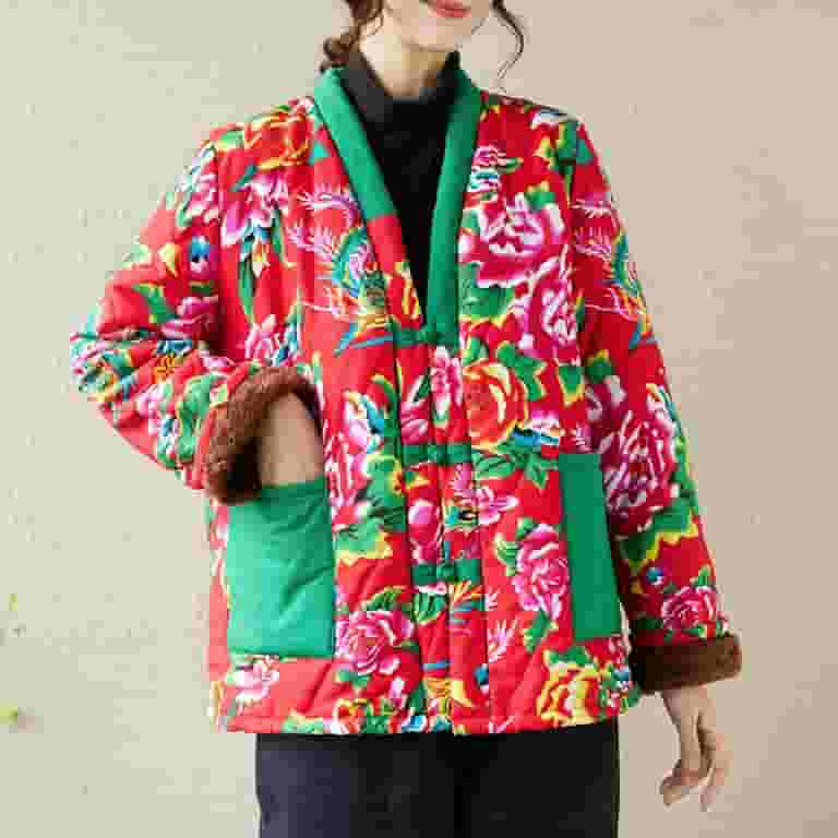 高級感 Cotton Red Floral Big Style Chinese Penkiiy Coat Women for Clothing