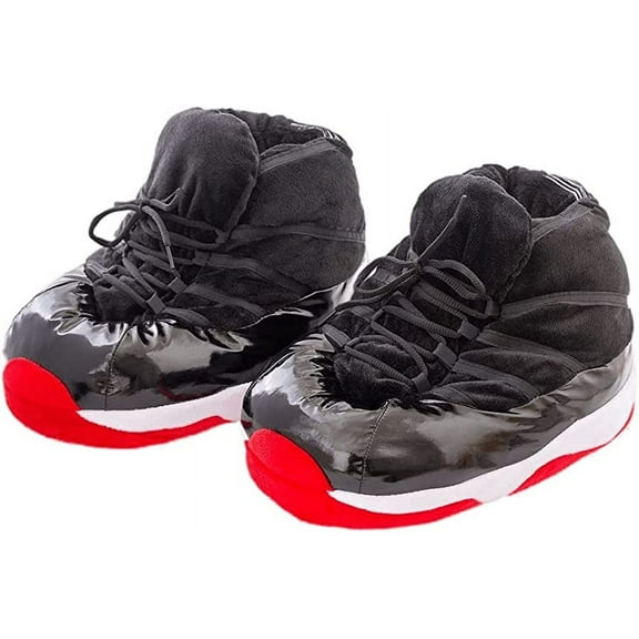 Sneaker Slippers - One Size Fits all Slippers - Plush House Shoes Unisex Winter Fluffy Indoor Slides (BLACK)