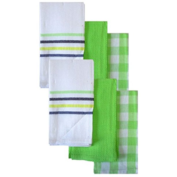 Set of 6 Gourmet Kitchen Towels 14" X 18" Bright Lime Green (3 Styles