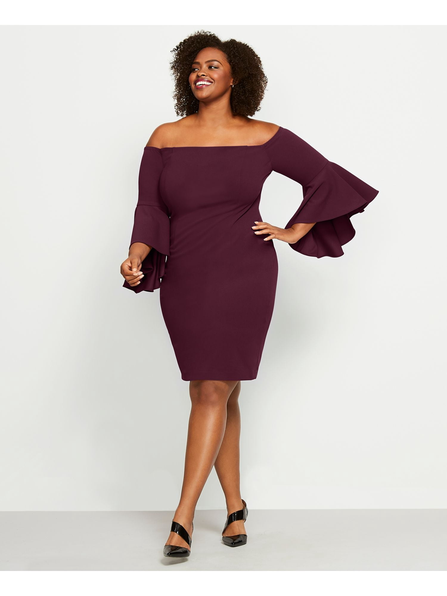 CALVIN KLEIN Womens Purple Bell Sleeve 