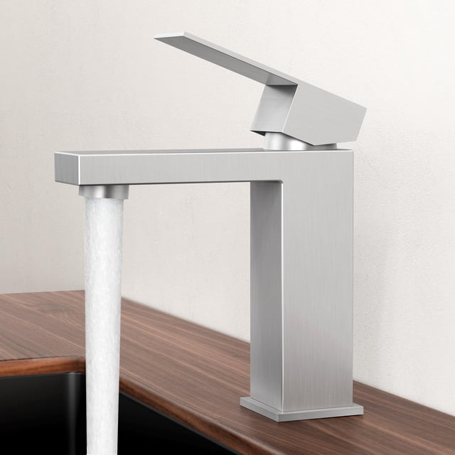 KES Robinet de Salle de Bain Nickel Brossé Robinet d'Évier Trou Unique Salle de Bain Meuble-Lavabo Lavabo Cascade Robinet de Récipient Poignée Unique cUPC Acier Inoxydable Certifié