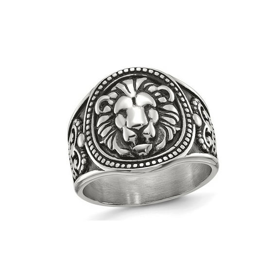 Gem & Harmony Mens Antiqued Stainless Steel Lion Ring for Men