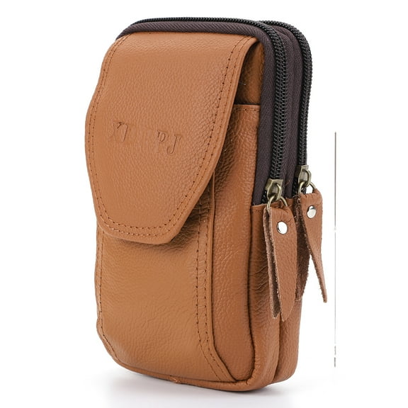 Yucurem Men Cellphone Holder Bag Coin Pocket Bag Cowhide Wallet For Gift (Light Brown) Multi-function wallet bag (Light Brown)