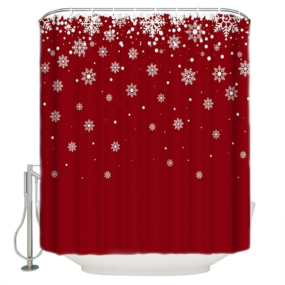 Hokiten Shower Curtain, Fantasy Snowflake, Fabric Shower Curtains for Bathroom, Christmas Winter Snow Red Holiday Bath Curtain Waterproof Bathtub Curtains with 12 Hooks, Extra Long 72" x 96"