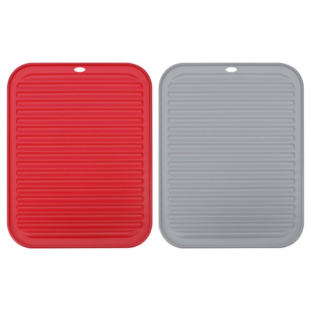 Juego de alfombrillas de silicona para secar platos 2 piezas 12 x 9 Almohadilla de drenaje reutilizable Unique Bargains Rojo Gris