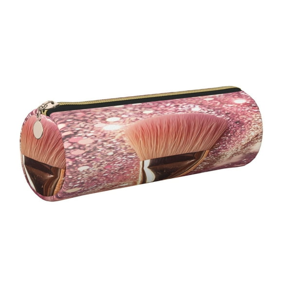 Disketp Makeup Brush on Pink Glitter Estuche Organizador de Lápices de Cuero, Estuche de Oficina con Cremallera para Bolígrafo y Lápiz