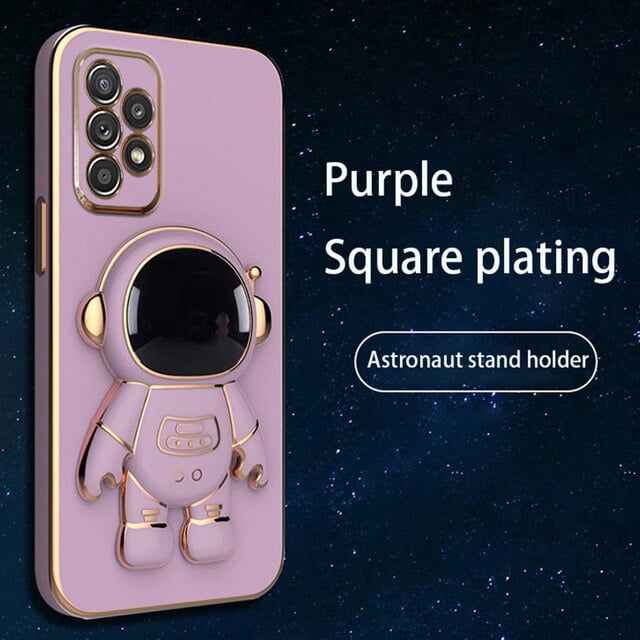 Funda con soporte plegable de astronauta para Samsung Galaxy S23 S22 S21 S20 S10 Plus Ultra A54 A52 A72 A12 A32 4G 5G cubierta con soporte chapado qiuyongmign unisex