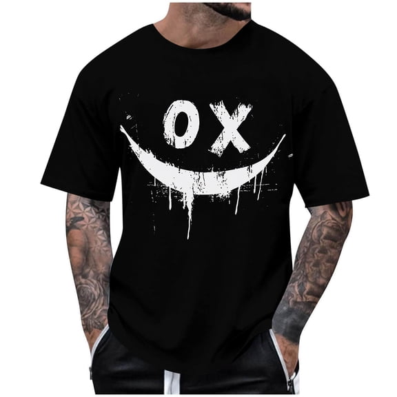 Men's Evil Smiley Face Graphic T Shirt Big and Tall Funny T-Shirts Gifts Patterned Short Sleeve Pullover Tops
