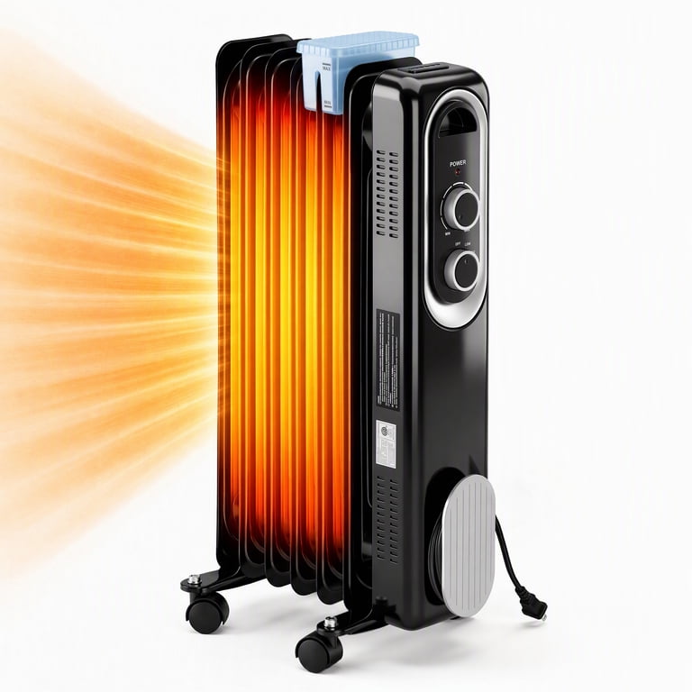 edx 1500W Oil Filled Radiator Space Heater, Black photo 1