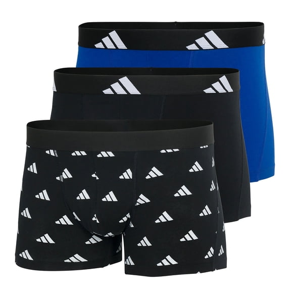 adidas men boxer shorts, 3-pack - trunks, Active Flex Cotton, logo, solid colour Black/White/Blue M (Medium)
