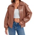thumbnail image 2 of Womens Oversized Leather Bomber Jackets Cap Sleeve Zip Up Motorcycle Coats with Pockets, 2 of 6