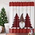 thumbnail image 4 of Shower Curtain 66"W x 72"L Merry Christmas Gnome Xmas Tree Red Plaid Fabric Shower Curtains Set with Hooks Water Repellent Bathroom Curtains Machine Washable Bathroom Accessories, 4 of 9