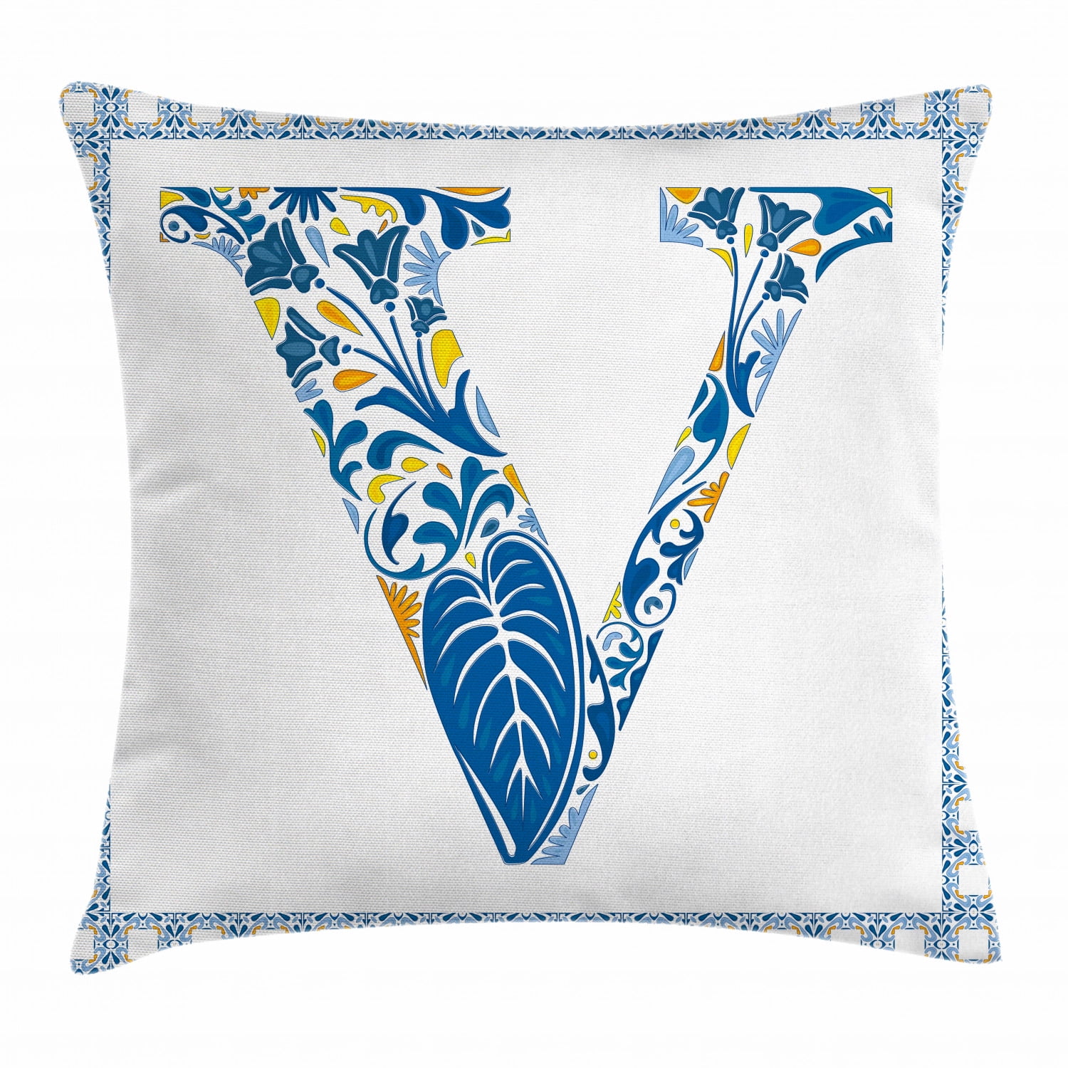 Letter V Throw Pillow Cushion Cover, Traditional Portuguese Inspired