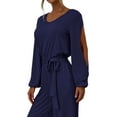 thumbnail image 4 of Doublju Womens Casual Long Sleeve Waist Band Wide Leg Jumpsuit With Plus Size, 4 of 4