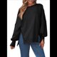 thumbnail image 2 of Sudaderas de Gran Tamaño para Mujer, Cuello Redondo, Larga, Informales, Holgadas, con Abertura, Otoño 2025 Negro XL, 2 of 8