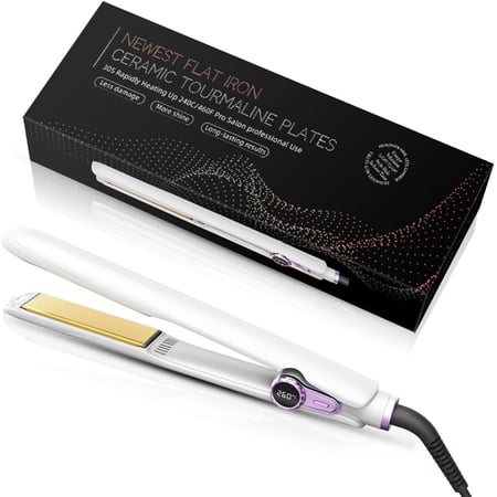 Professional Hair Straightener, 260°F High Temperature, Ceramic Coating, Temperature Control, Integrated Beauty Power Generation, Suitable for All Hair Types, Black (White)