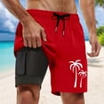 thumbnail image 2 of Swim Trunk For Mens Solid Color Coconut Trees 2 In 1 Quick Dry With Pockets Swimwear Bathing Suits Beach Outdoor Red XXXL, 2 of 4