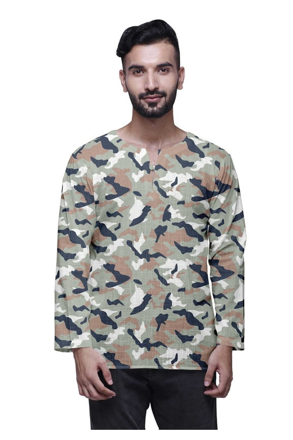 Indian Traditional Kurta For Men Keyhole Neck Short KurtaÂ&nbsp;ShirtÂ&nbsp;For Boys