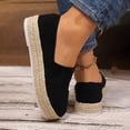 thumbnail image 4 of OOOUM Suede Loafers For Women Round Toe Slip On Platform Espadrille Loafers Woven Sole Casual Daily Shoes Black US:8, 4 of 8