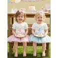 thumbnail image 4 of BemeyourBBs Baby Girl First Birthday Outfit One Years Old 1st Birthday Clothes Letter Puff Sleeve Romper Cupcake Tulle Skirt Set Bow Headband, 4 of 9