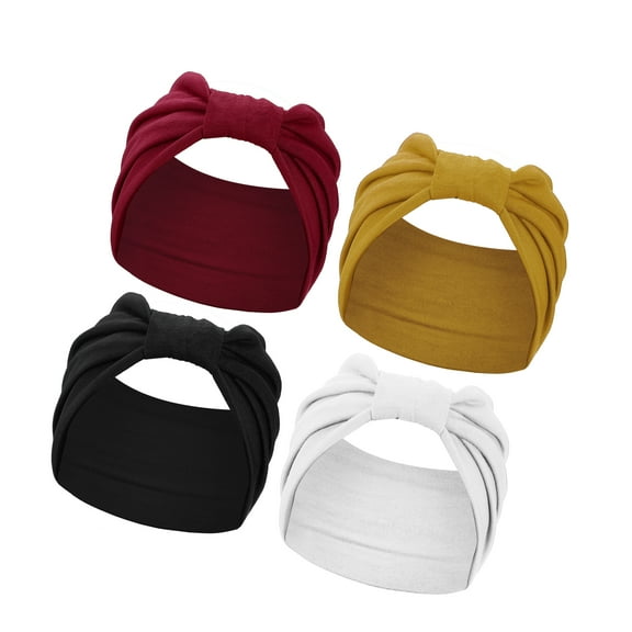 Vocoste 4 Pcs Yoga Elastic Headbands Wide Knotted Hairbands for Women Girl 5.12inch Wide Black White Red Yellow