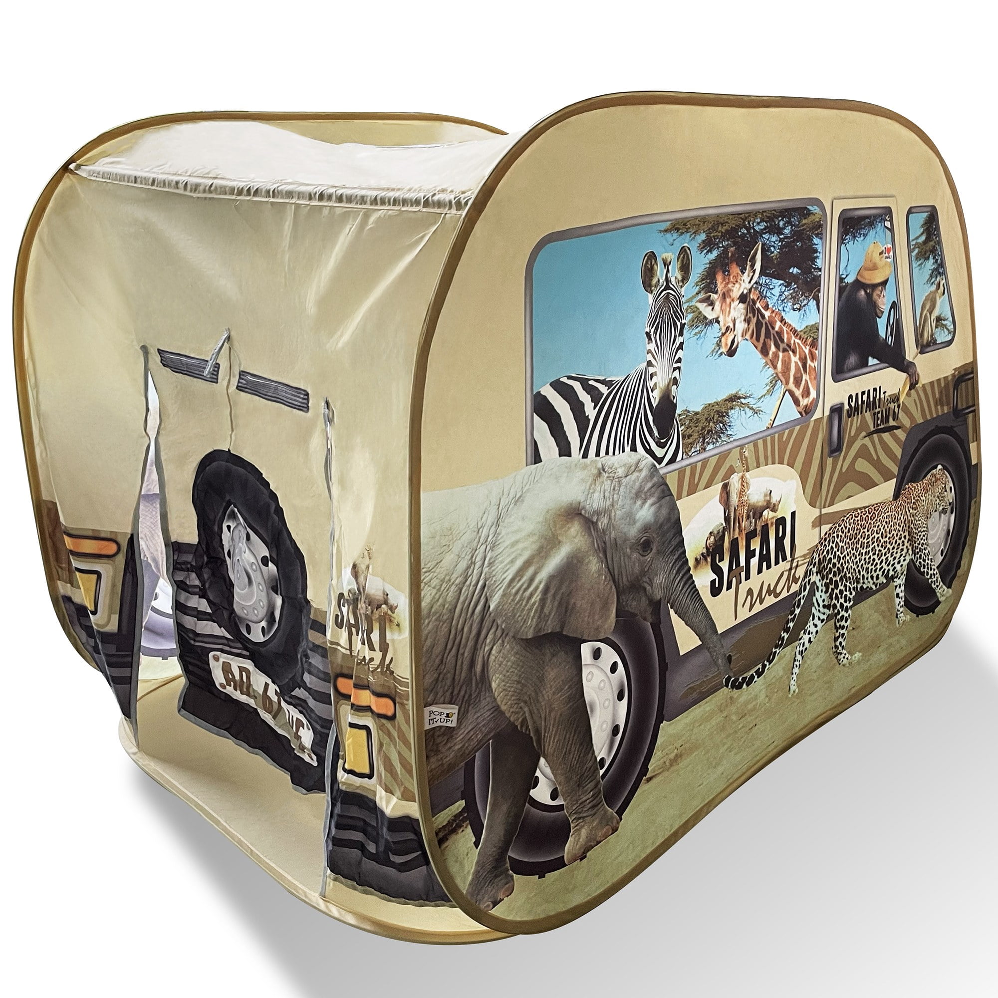 Pop It Up: Safari Truck Tent - Pop-Up Playhouse, Wildlife Animal Themed Design, Open Top, Indoor Outdoor Toy, Spacious Interior, Pretend Play, Kids 3+