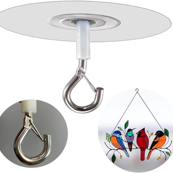 Strong Hold No-Drill Self-Adhesive Ceiling Hook, Clear Round Multi-Purpose Adhesive Hanger for Hanging Plants, Lights and Decor, 2.56 Inch Base