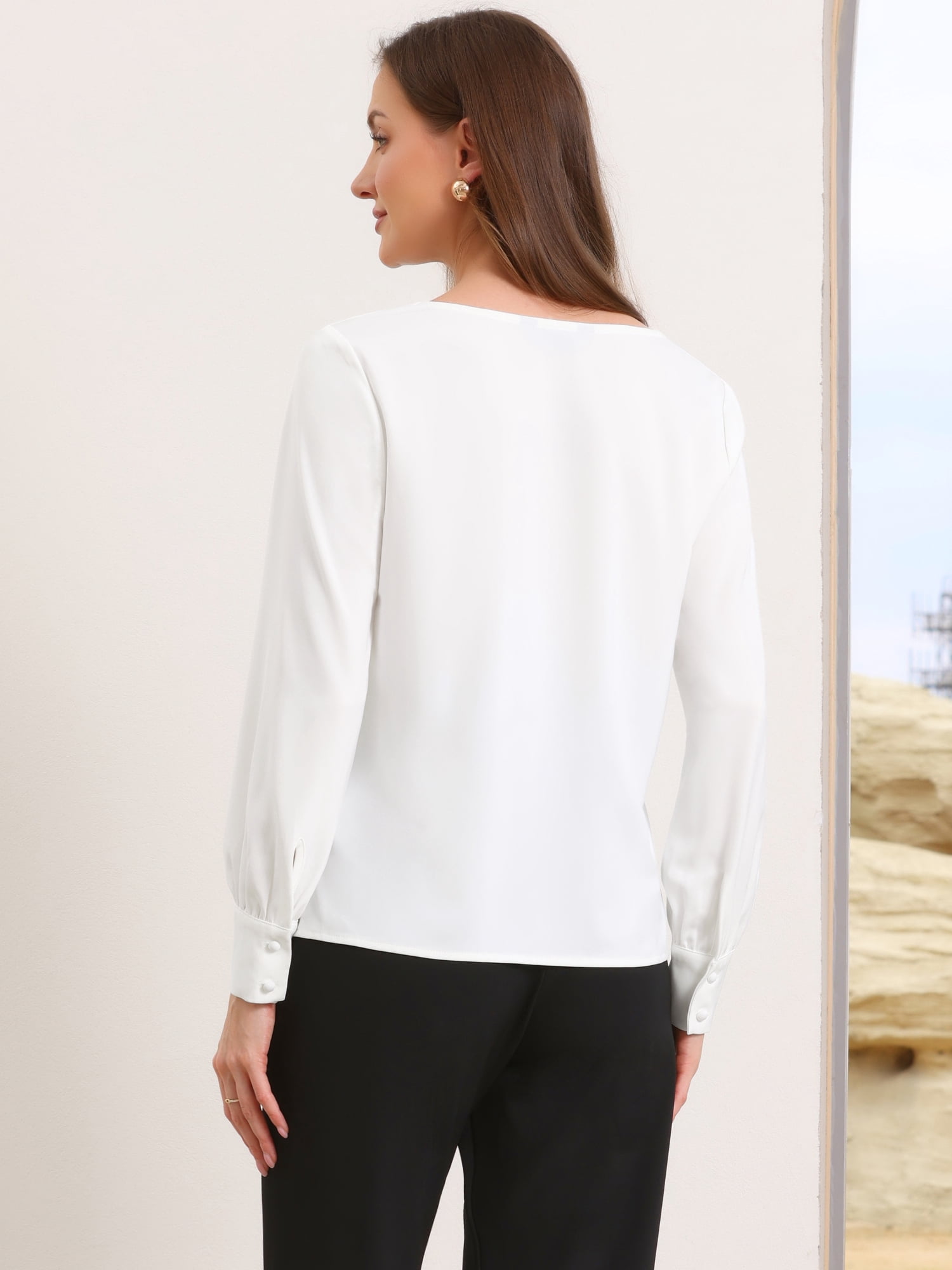 DARING DIVA Women's Elegant Work Shirts Cowl Neck Satin Blouses Shirt XS White