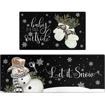 Christmas Kitchen Rugs and Mats Set of 2,Winter Snowman Let It Snow Snowflake Knitted Gloves Xmas Holiday Sink Floor Mat Non Skid Washable for Home Farmhouse Christmas Decor 17"x47" 17"x30"