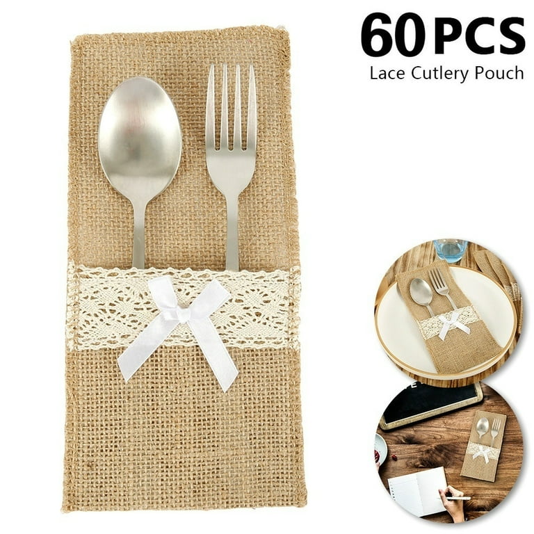 Willstar 40pcs Lace Silverware Pouch Burlap Silverware Holder Wedding Table  Decor Jute Lace Knife Fork Pouch Cover Bags - Walmart.com