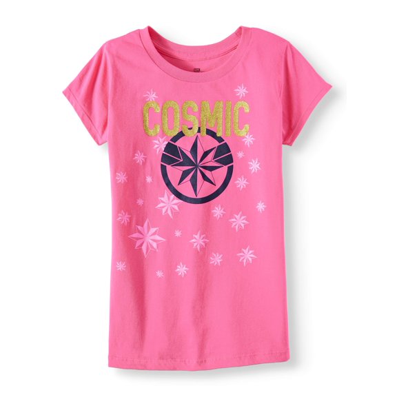 Marvel Captain Marvel Glitter Cosmic Shield Graphic T-Shirt (Little Girls & Big Girls)