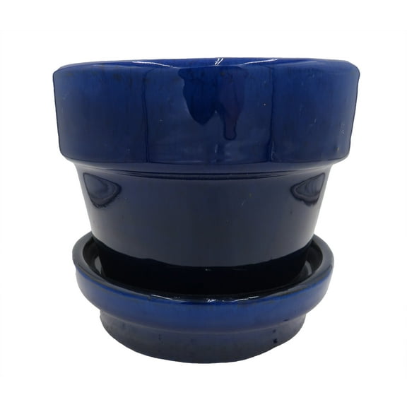 Standard Pot with Attached Saucer - 4.5" x 4" - Blue