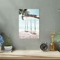 thumbnail image 2 of Beach Seaside Canvas Wall Art: Coastal Coconut Trees Painting Ocean Swing Hanging on Palm Tree Picture Seascape Sunset Artwork Decor for Living Room Bathroom 16" x 12", 2 of 6