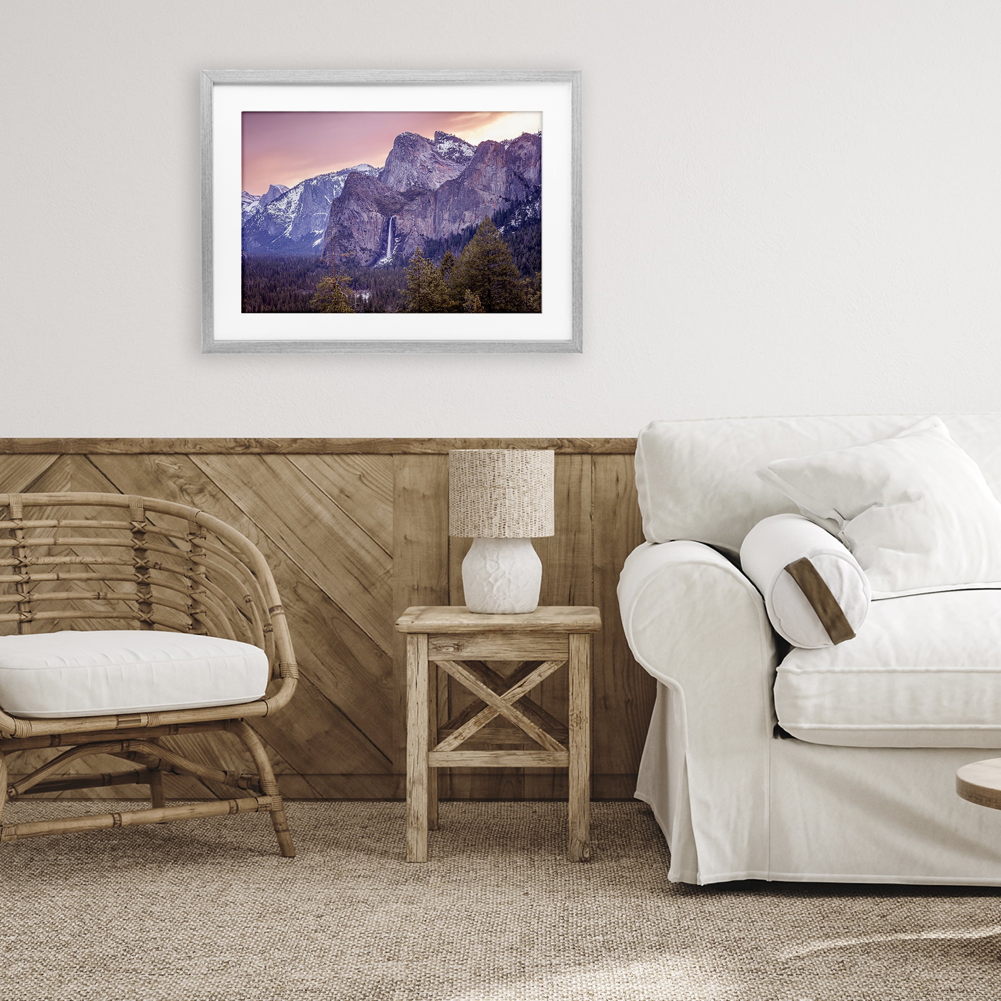 Stupell Industries Majestic Mountain Waterfall Sunset Gray Framed Print Under Glass, design by Shelley Carlisle