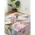 thumbnail image 3 of Spring Easter Bunny Suqare Tablecloth - 54 x 54 Inch, Pink Plaid Tulip Botanical Eggs Waterproof & StainResistant Tablecloth, Washable Oil-proof Table Cover for Dining/Party/Wedding/Camping/Buffet, 3 of 9